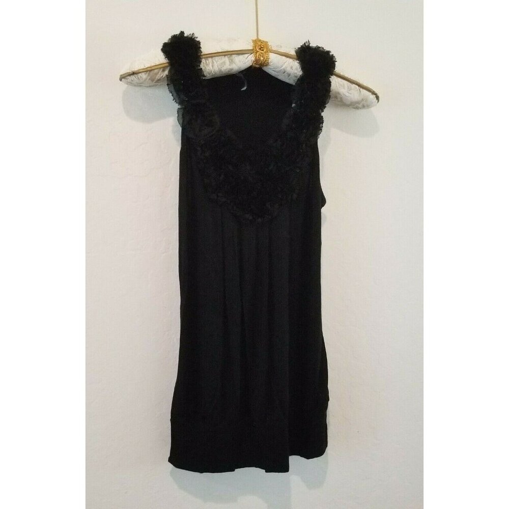 Closet Top Womens Large Scoop Neck With Floral Accent Black Sleeveless Tunic